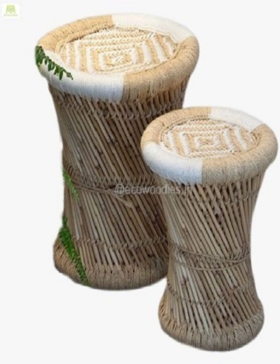 Picture of Cane  White Beige Stool Set