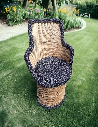 Picture of Indian Boho Chic Bamboo Chair With Two End Tables