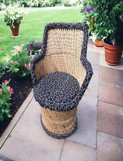 Picture of Indian Boho Chic Bamboo Chair With Two End Tables