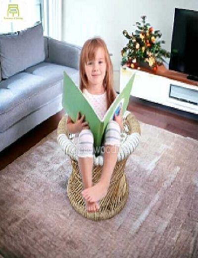 Picture of Wicker Bamboo White Beige Stool Set 