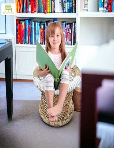 Picture of Wicker Bamboo White Beige Stool Set 