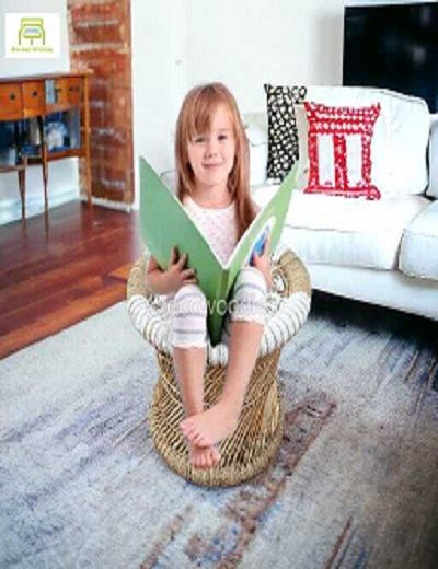 Picture of Wicker Bamboo White Beige Stool Set 