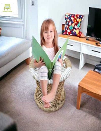 Picture of Wicker Bamboo White Beige Stool Set 