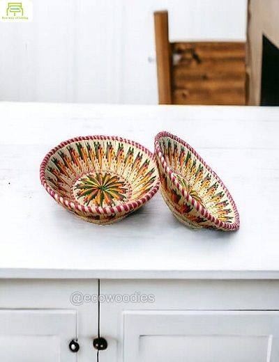 Picture of Multicolor Handwoven Moonj Grass Basket 