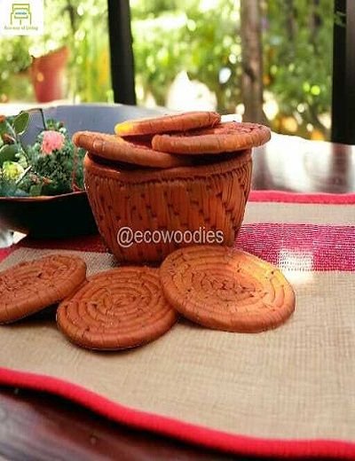 Picture of Round Handmade Moonj Grass Tea Coasters-Set of 6