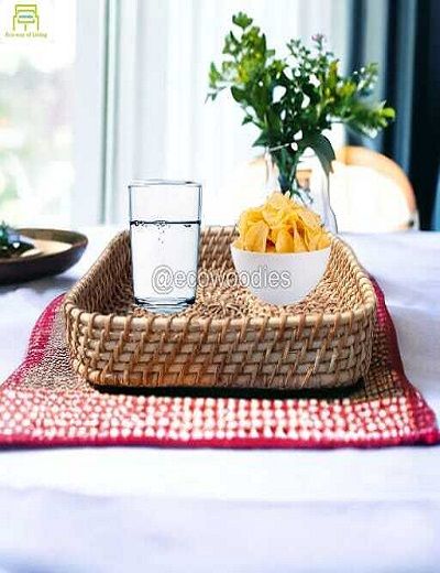 Picture of Hand-Woven Moonji Grass Rectangular Serving Tray 