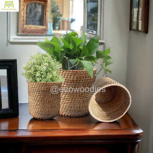 Picture of Handcrafted Eco-friendly Decorative Cane Rattan Plant Pot Storage Basket 