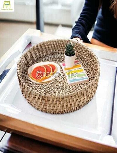 Picture of Newest Quality Round Wicker Cane Serving Tray 