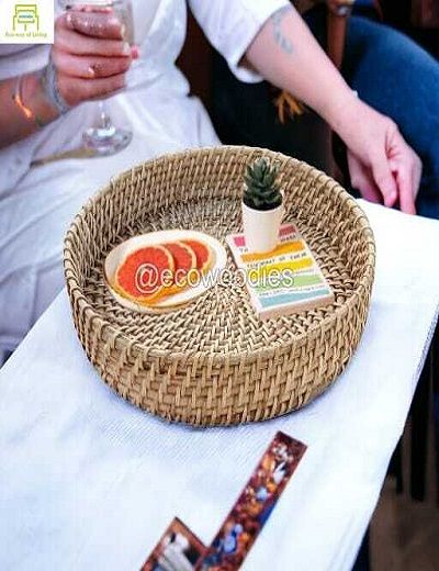 Picture of Newest Quality Round Wicker Cane Serving Tray 