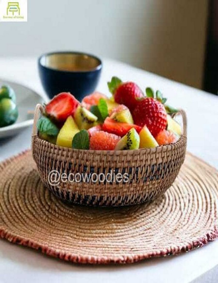 Picture of Dining Table Decorative Round Shape Storage Cane Basket