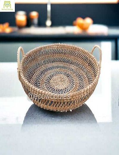 Picture of Dining Table Decorative Round Shape Storage Cane Basket