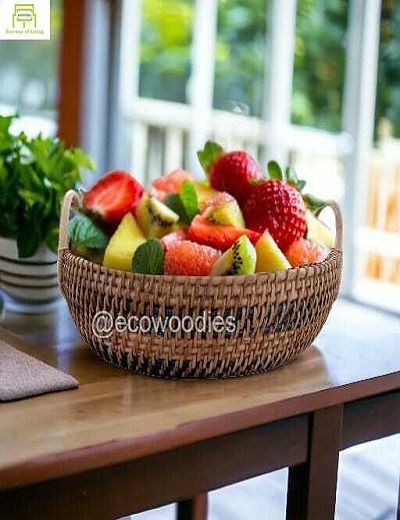 Picture of Dining Table Decorative Round Shape Storage Cane Basket