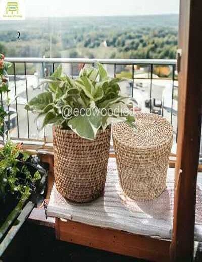 Picture of Natural Decorative Cane Wicker Round Planter Basket for Plants