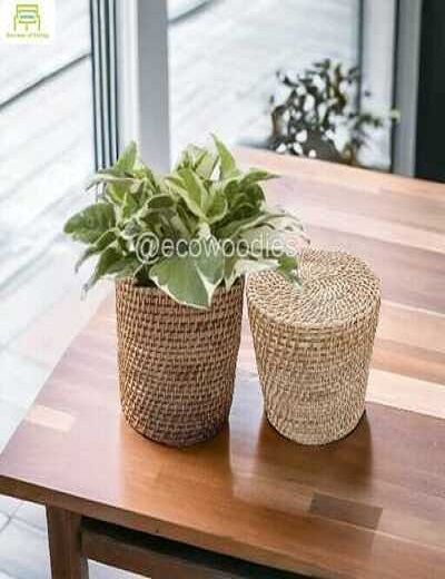 Picture of Natural Decorative Cane Wicker Round Planter Basket for Plants