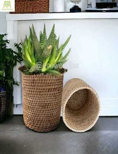 Picture of Natural Decorative Cane Wicker Round Planter Basket for Plants