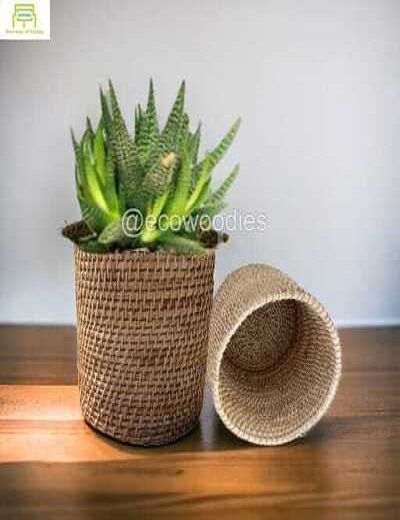 Picture of Natural Decorative Cane Wicker Round Planter Basket for Plants