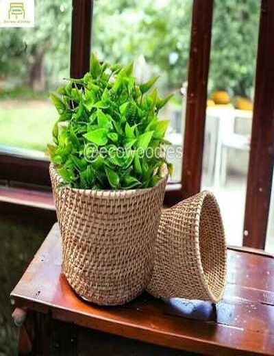 Picture of Natural Decorative Cane Wicker Round Planter Basket for Plants