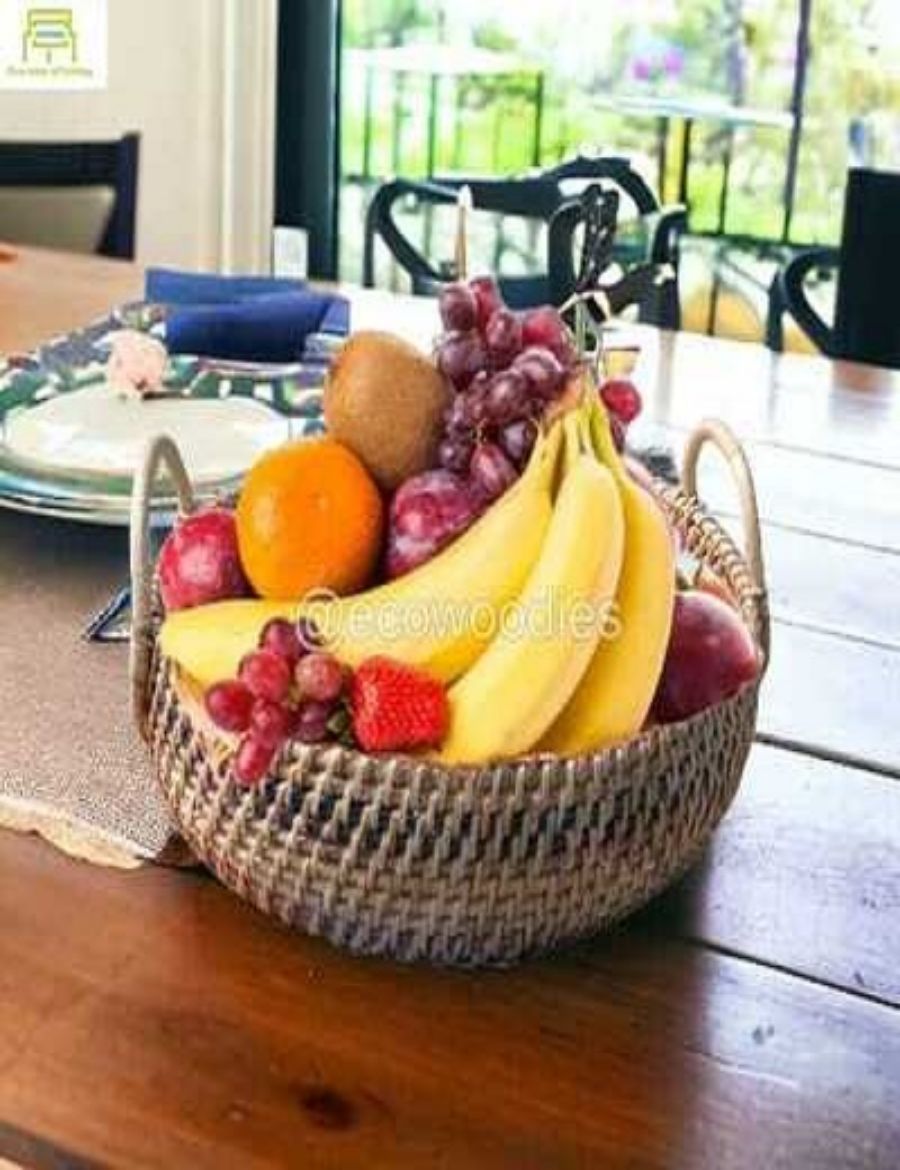 Picture of  Natural Multi-Utility Functional Hand-Woven Cane Fruit Hamper Basket With Handle 