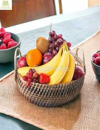 Picture of  Natural Multi-Utility Functional Hand-Woven Cane Fruit Hamper Basket With Handle 