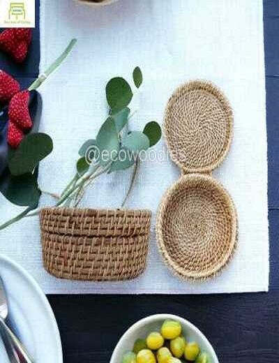 Picture of Natural Storage Baskets Woven Cane  Wicker Basket With Lid 