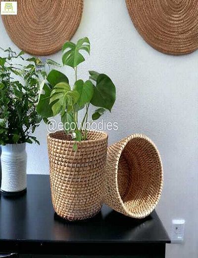 Picture of  Eco-Friendly  Rounded Shape Handcraft Cane Wicker Round Planter Basket for Plants 