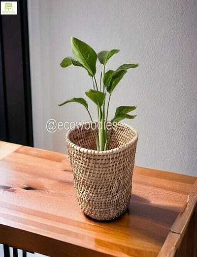 Picture of  Eco-Friendly  Rounded Shape Handcraft Cane Wicker Round Planter Basket for Plants 