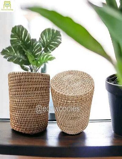 Picture of  Eco-Friendly  Rounded Shape Handcraft Cane Wicker Round Planter Basket for Plants 