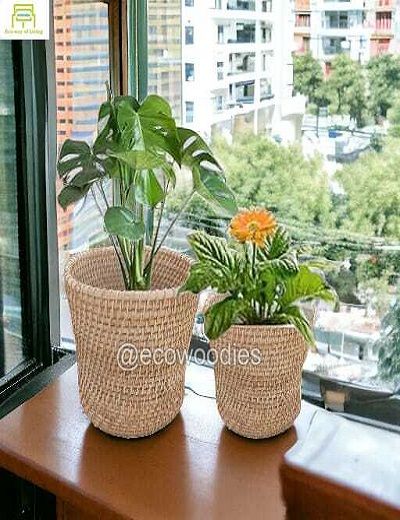 Picture of  Eco-Friendly  Rounded Shape Handcraft Cane Wicker Round Planter Basket for Plants 