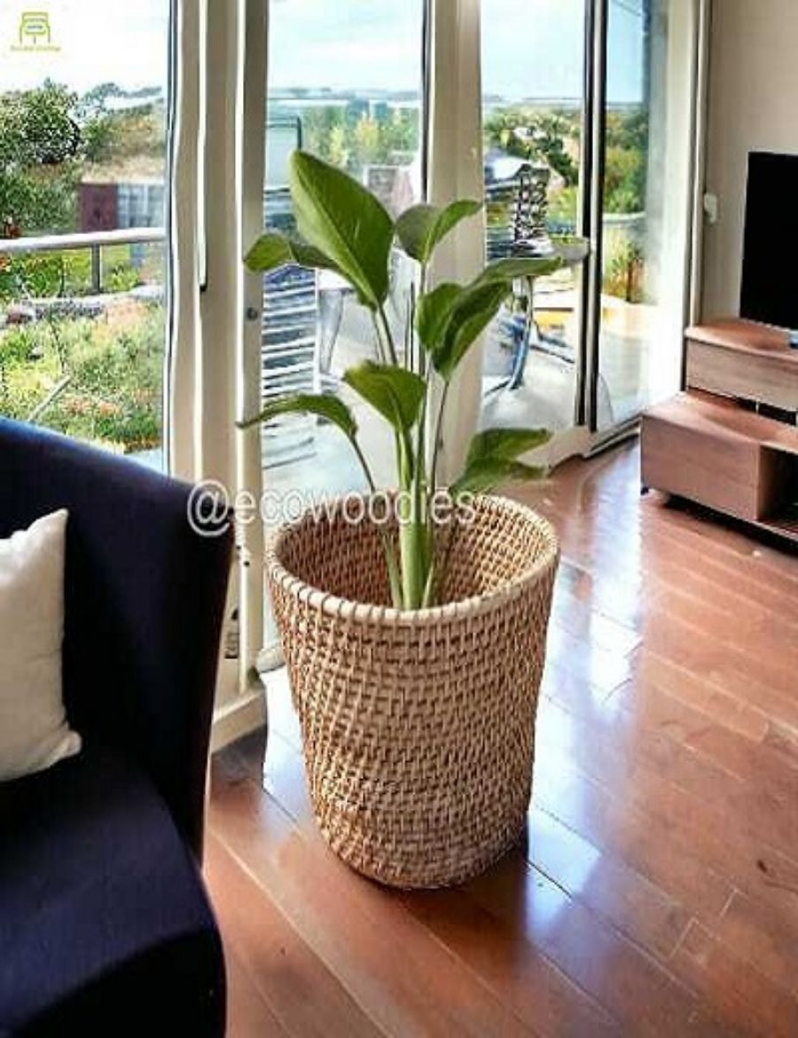 Picture of  Eco-Friendly  Rounded Shape Handcraft Cane Wicker Round Planter Basket for Plants 