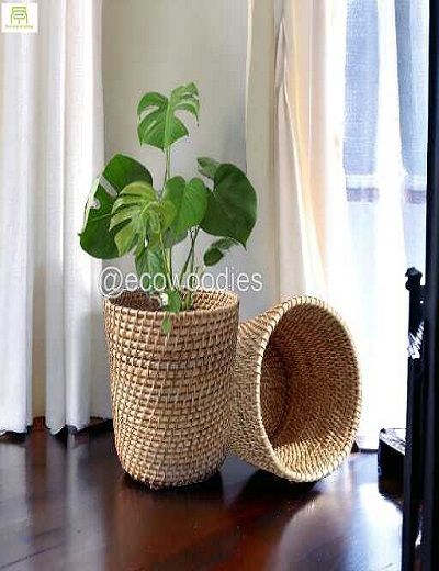 Picture of  Eco-Friendly  Rounded Shape Handcraft Cane Wicker Round Planter Basket for Plants 