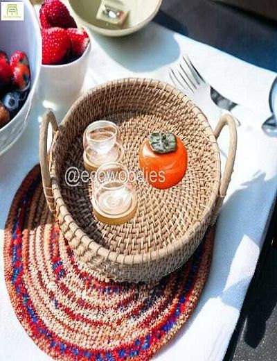 Picture of Handwoven Wicker Cane Round Serving Tray 