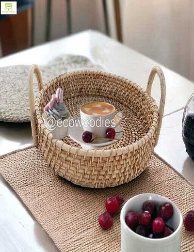 Picture of Handwoven Wicker Cane Round Serving Tray 