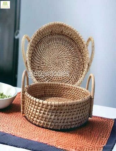 Picture of Handwoven Wicker Cane Round Serving Tray 