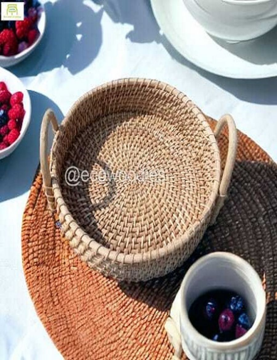 Picture of Handwoven Wicker Cane Round Serving Tray 