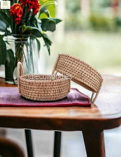 Picture of Handwoven Wicker Cane Round Serving Tray 