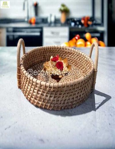 Picture of Handwoven Wicker Cane Round Serving Tray 