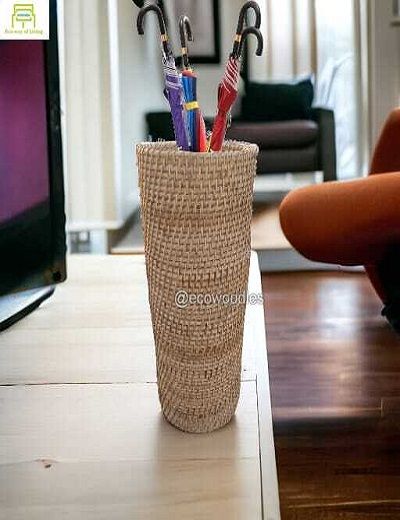 Picture of Handicraft  Woven Rustic Wicker Cane Umbrella Holder 