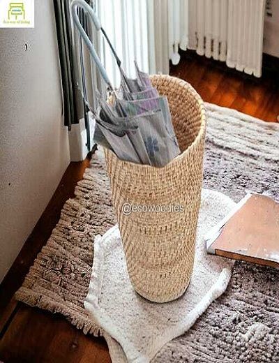 Picture of Handicraft  Woven Rustic Wicker Cane Umbrella Holder 