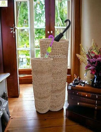 Picture of Handicraft  Woven Rustic Wicker Cane Umbrella Holder 