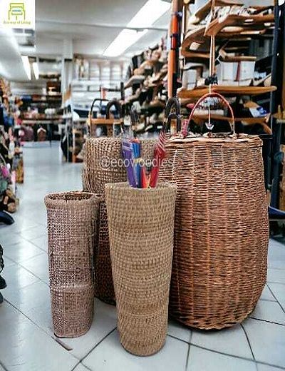 Picture of Handicraft  Woven Rustic Wicker Cane Umbrella Holder 