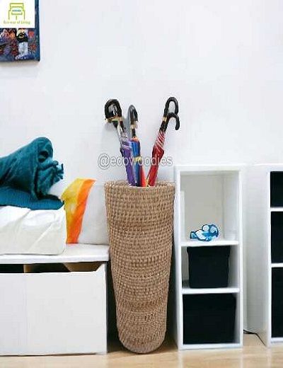 Picture of Handicraft  Woven Rustic Wicker Cane Umbrella Holder 