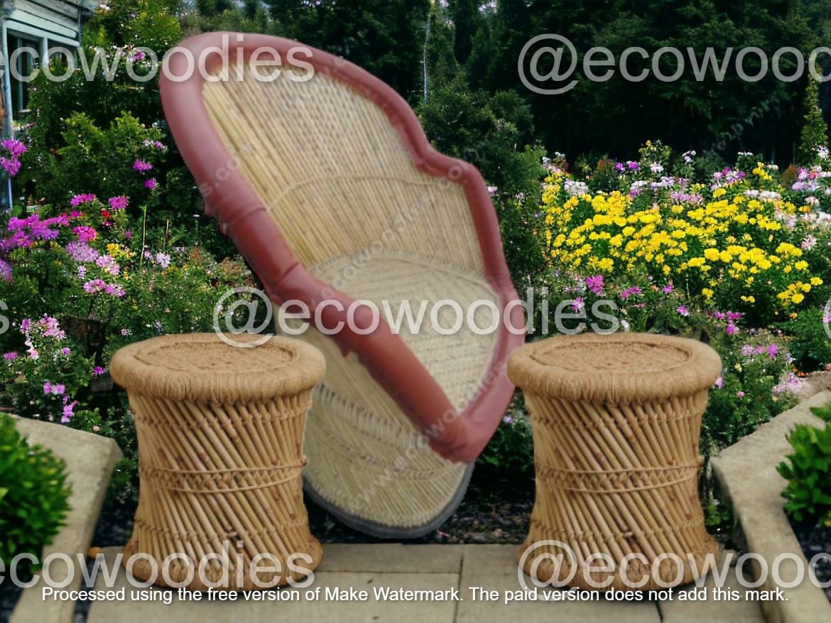 Picture of Bamboo Outdoor  Chair With Two Sitting Ottomans