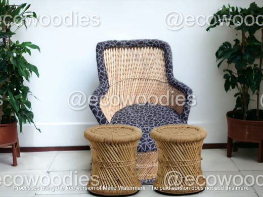 Picture of Indian Boho Chic Bamboo Chair With Two End Tables