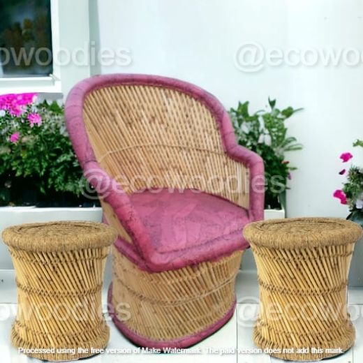 Picture of Bamboo Outdoor Garden Chair With Set Of Ottomans