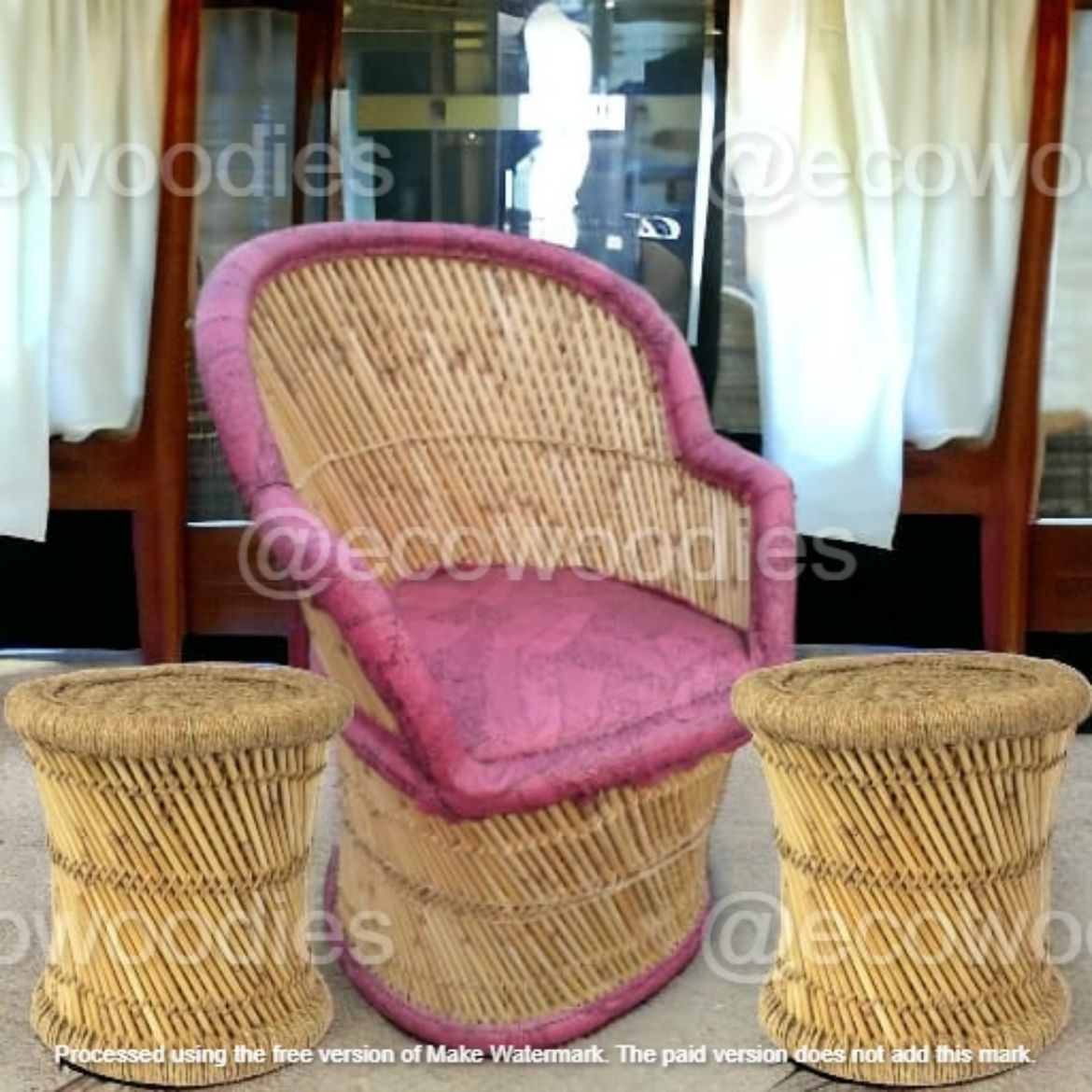 Picture of Bamboo Outdoor Garden Chair With Set Of Ottomans